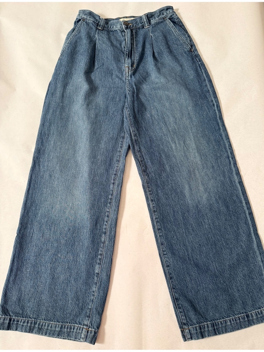 Madewell The Harlow Wide-Leg Pleated Jeans Size 27 Medium Wash